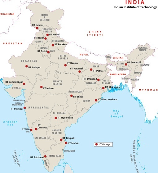 Map of IITs in India